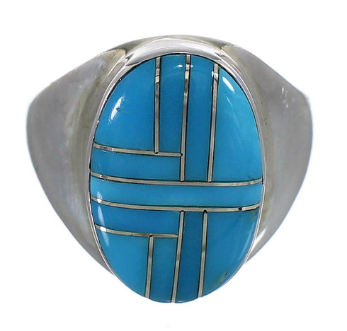 Southwestern Authentic Sterling Silver Turquoise Inlay Ring Size 8-1/2 AX88082